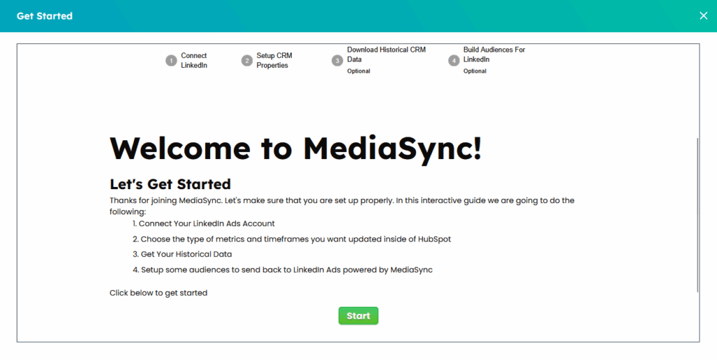 easily setup your hubspot and linkedin ads account to MediaSync